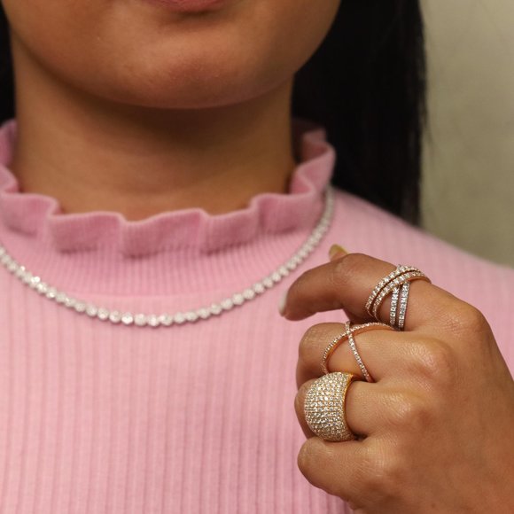 Natural Diamond Two Tone Crisscross Ring 18K White & Rose Gold 1.96Cttw Size 7 - Picture 6 of 6